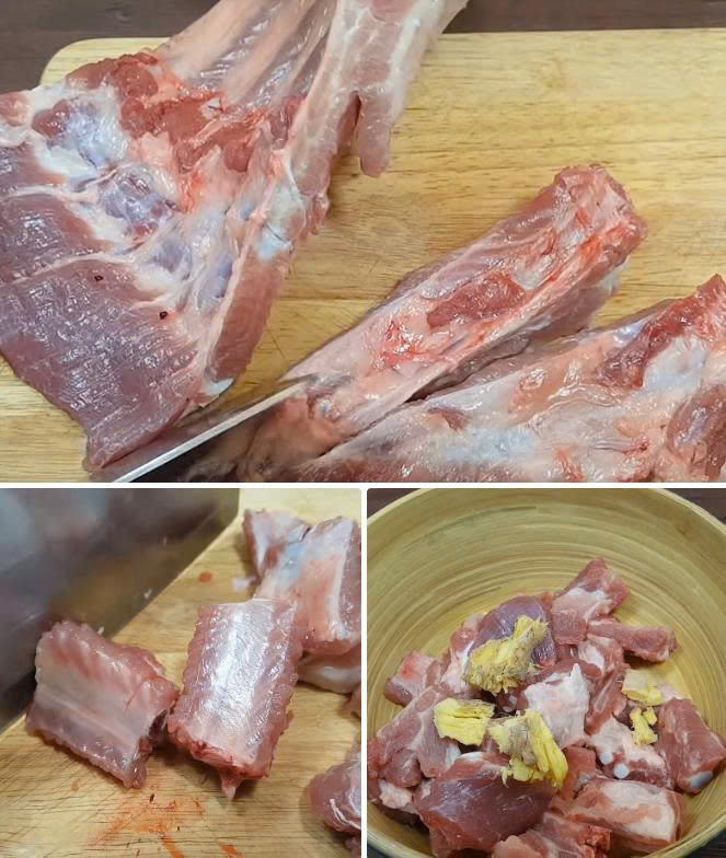 Sơ chế sườn và nguyên liệu