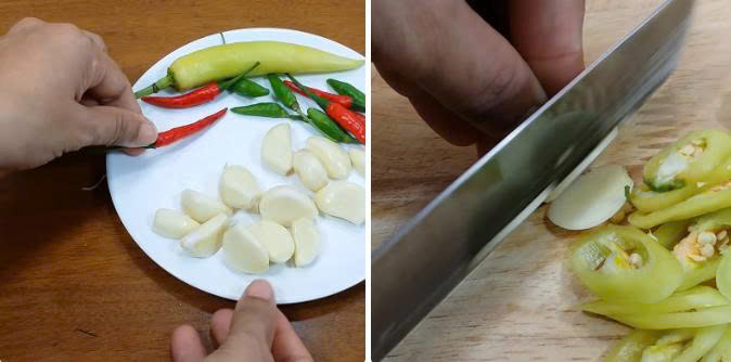 Sơ chế tỏi và ớt