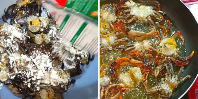Chiên cua giòn rụm