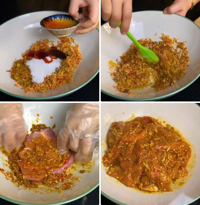 Trộn gia vị ướp và ướp thịt