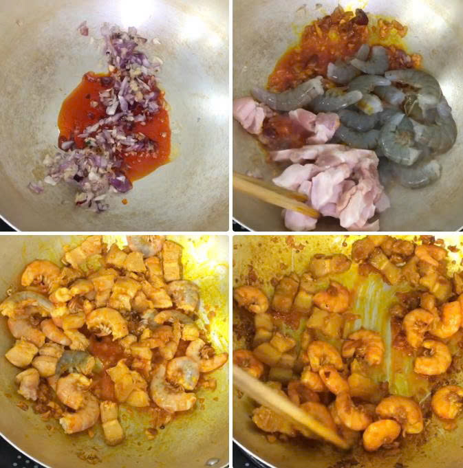 Xào nhân tôm thịt