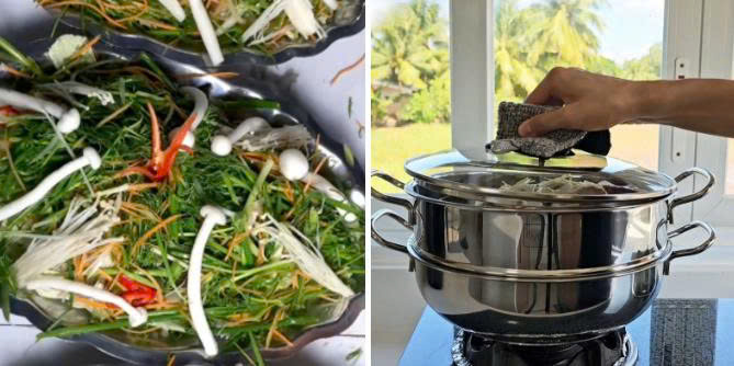 Hấp cá tầm và hoàn thành món ăn